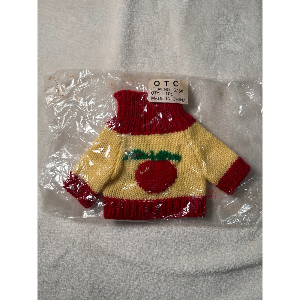 Vintage Miniature Knit Apple Sweater Doll Clothes Teddy Bear Ornament 6/59